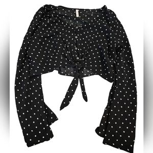 Polka dot cropped bell sleeve top